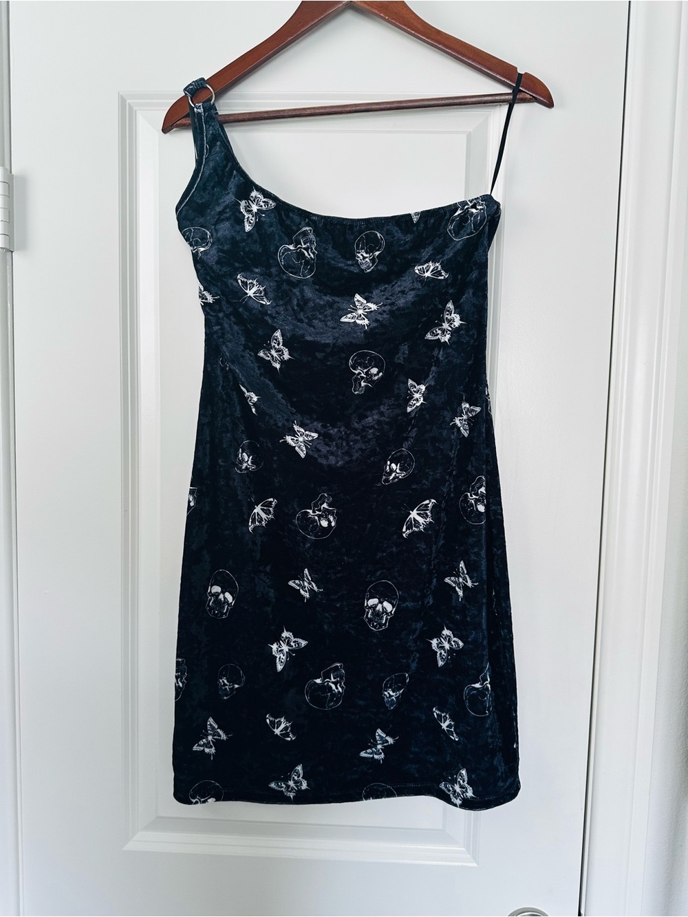 SHEIN Black Velvet Skull Butterfly Goth Mini Dress Size XL